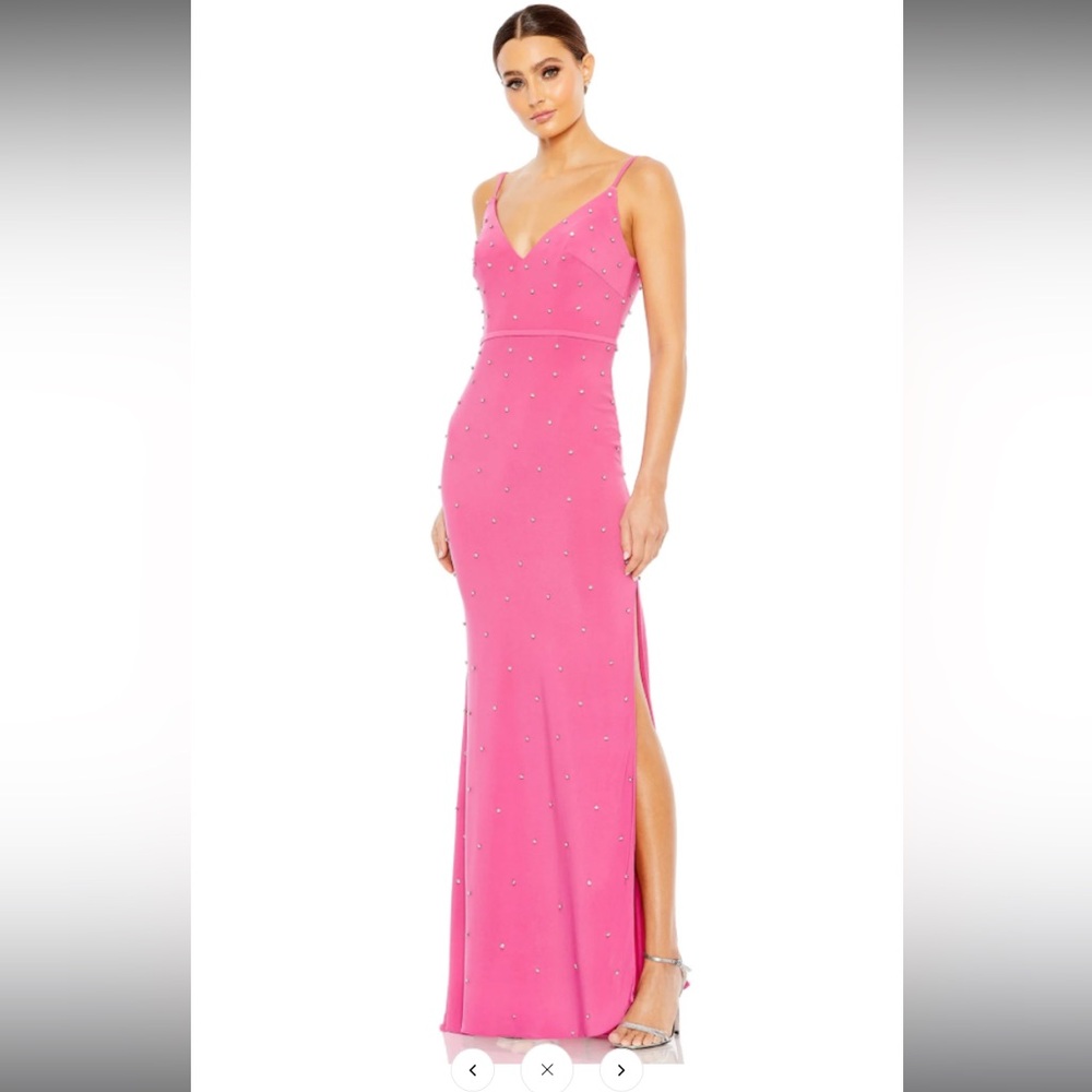 SOLD - RHINESTONE EMBELLISHED V-NECK GOWN Size O COLOR — Pink